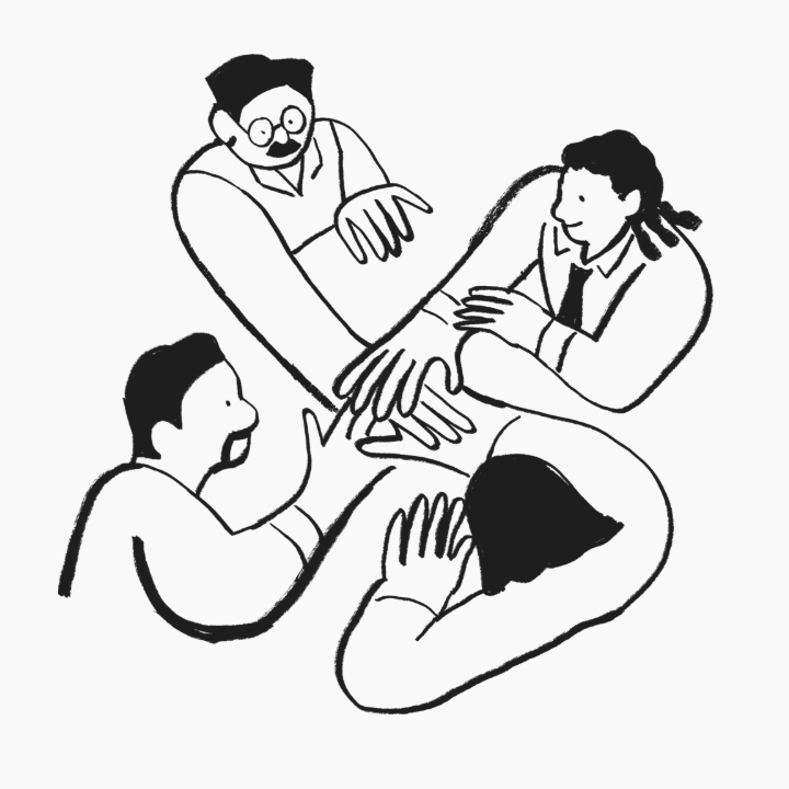 Ilustração de uma equipe unindo as mãos