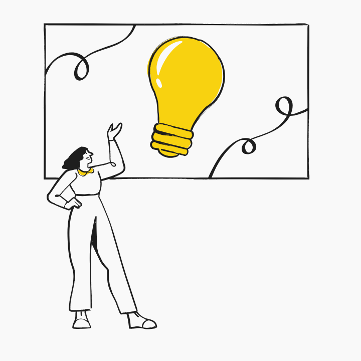 Ilustração de corretora com uma ideia em destaque